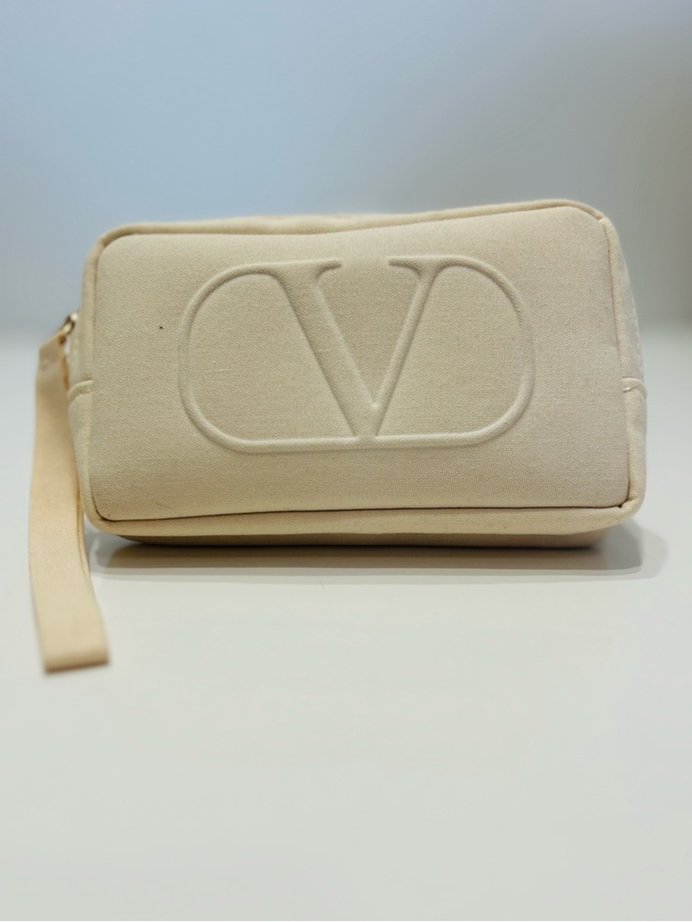 Cream Embossed Makeup Bag